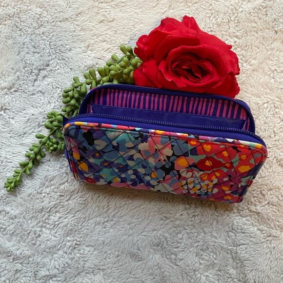Vera Bradley Zip Wallet Color Purple and Blue Flowers - Picture 2 of 3
